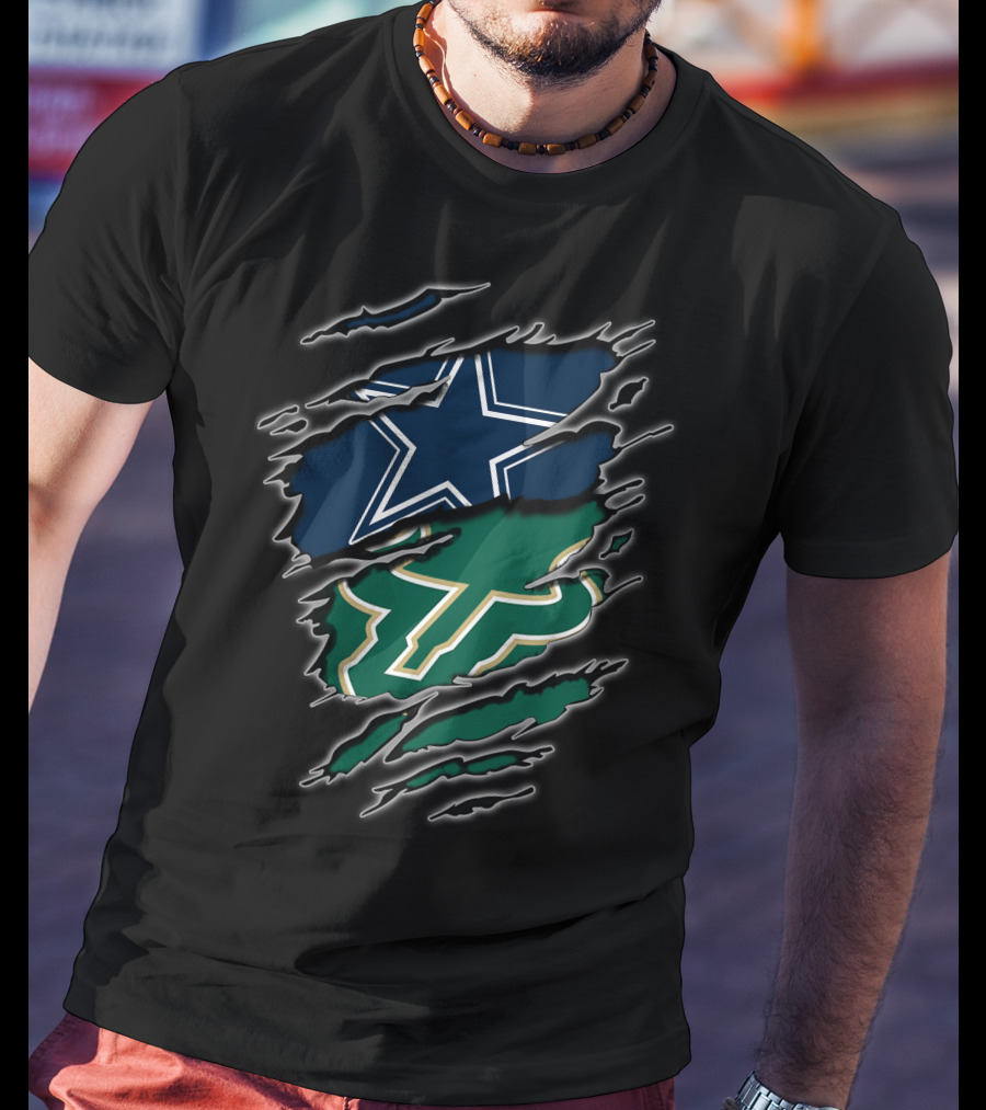 Cowboys Bulls Star And Usf Bulls Horns Claw Marks T-Shirt