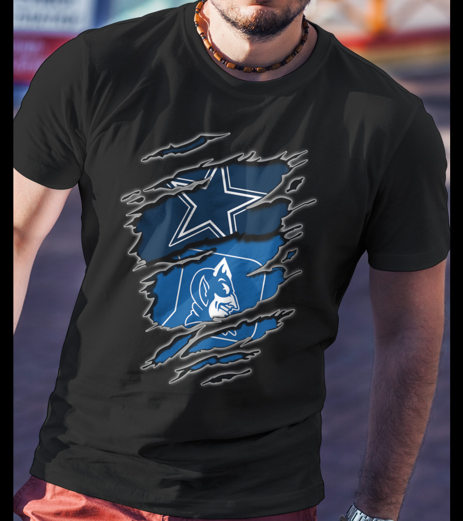 Dallas Cowboys Star Duke Blue Devils Logo Torn T-Shirt
