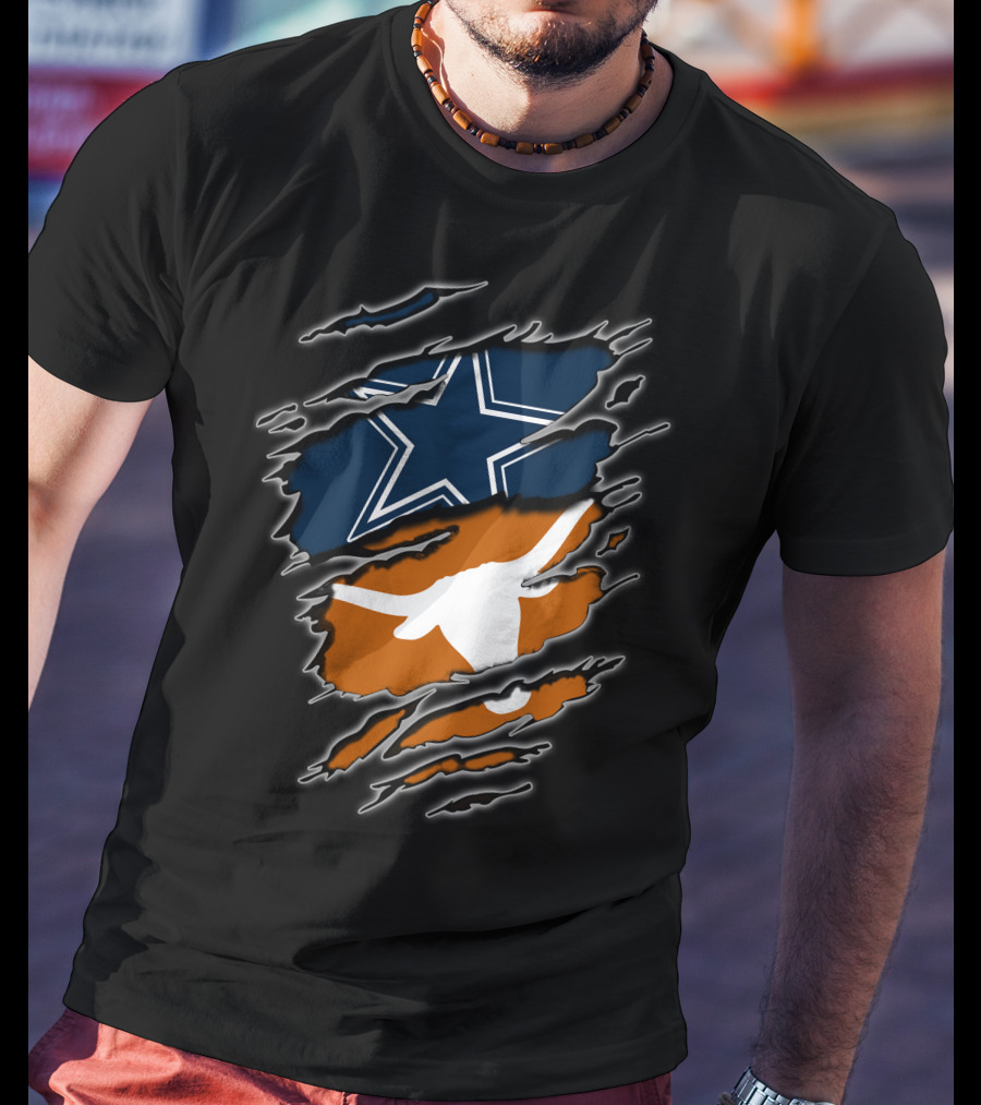 Cowboys Longhorn Star And Bull Ripped Layers T-Shirt