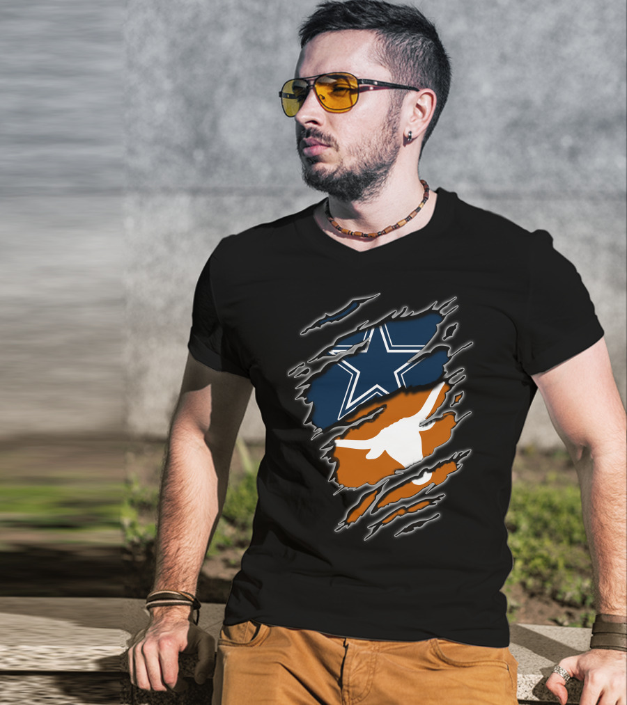 Cowboys Longhorn Star And Bull Ripped Layers T-Shirt