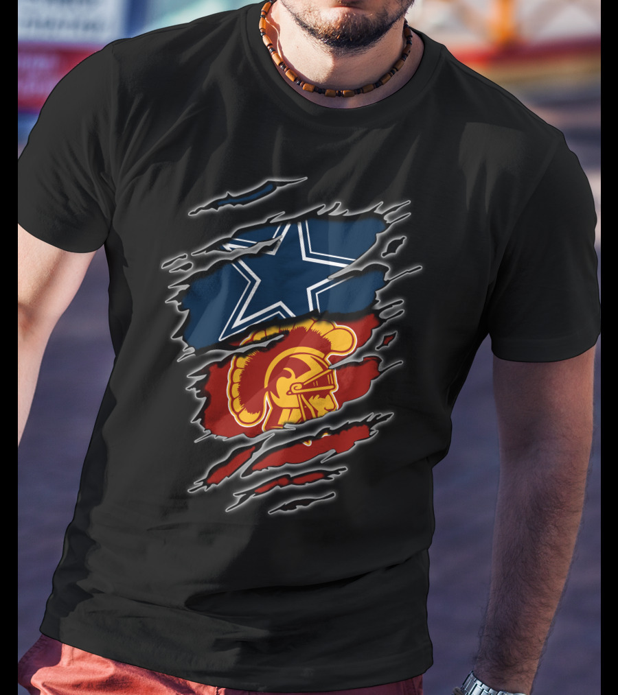 Cowboys Star Over Trojan Helmet Torn T-Shirt