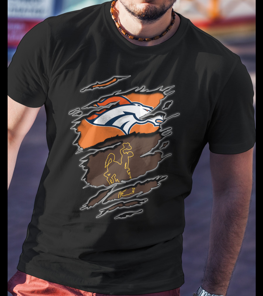 Broncos Wyoming Horse Logo With Cowboy And Horse Elements T-Shirt
