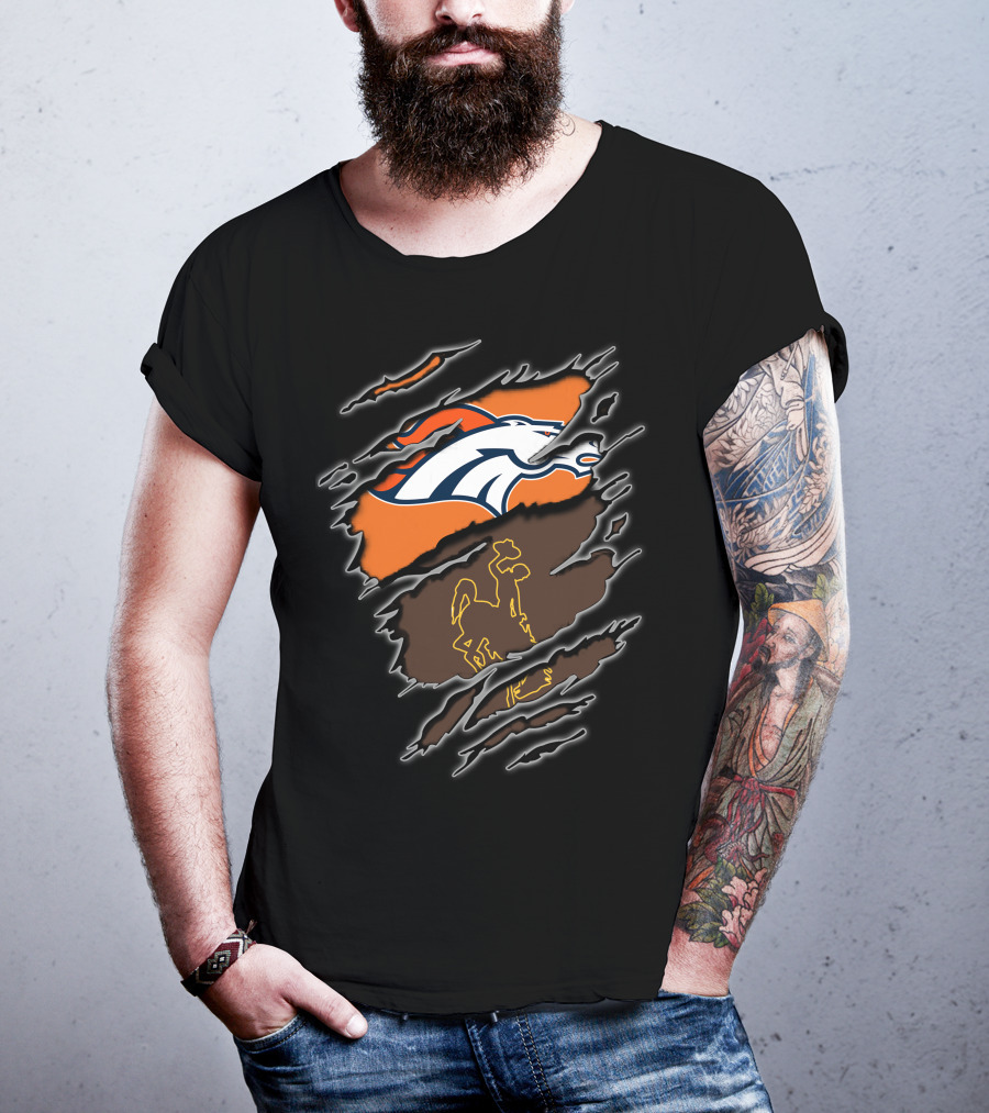 Broncos Wyoming Horse Logo With Cowboy And Horse Elements T-Shirt