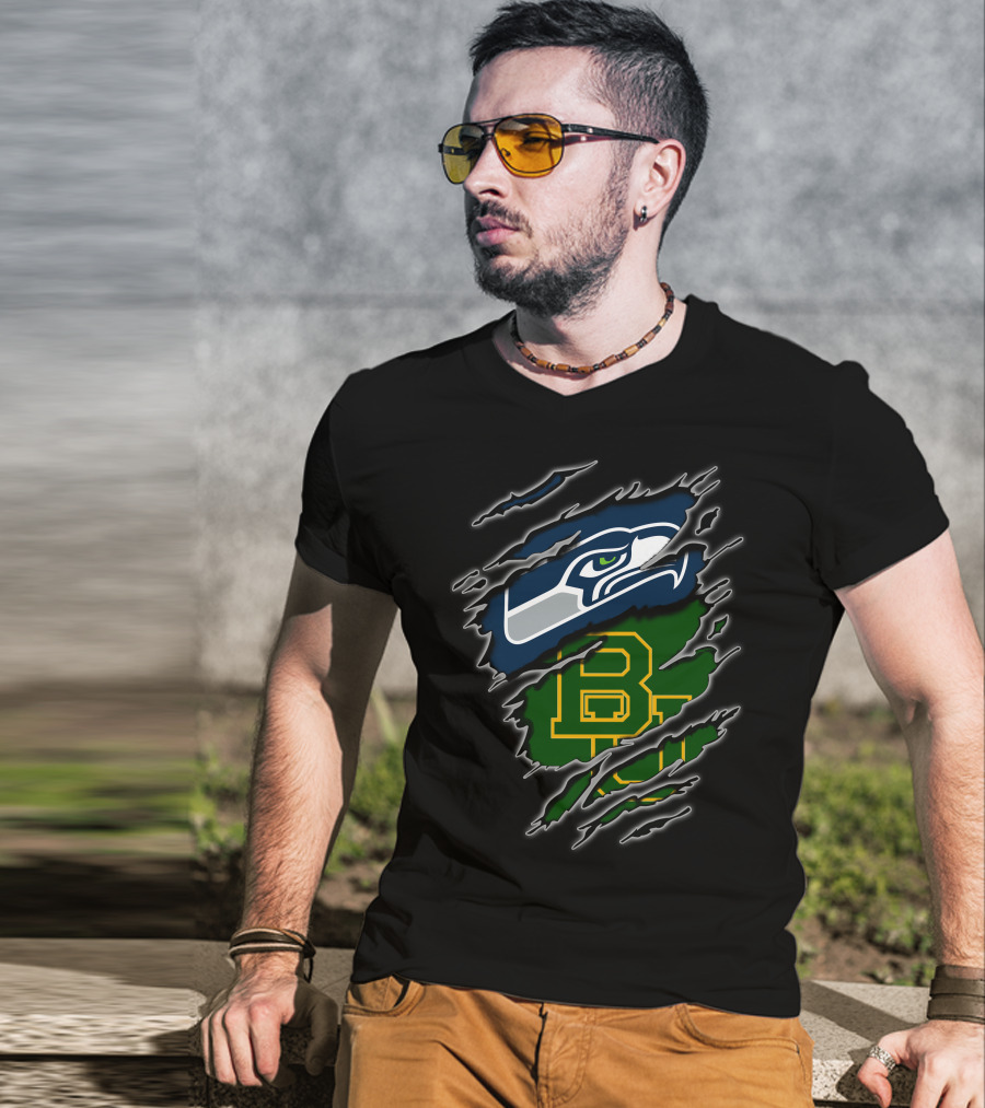 Seahawks Baylor Green And Blue Logo Fusion T-Shirt