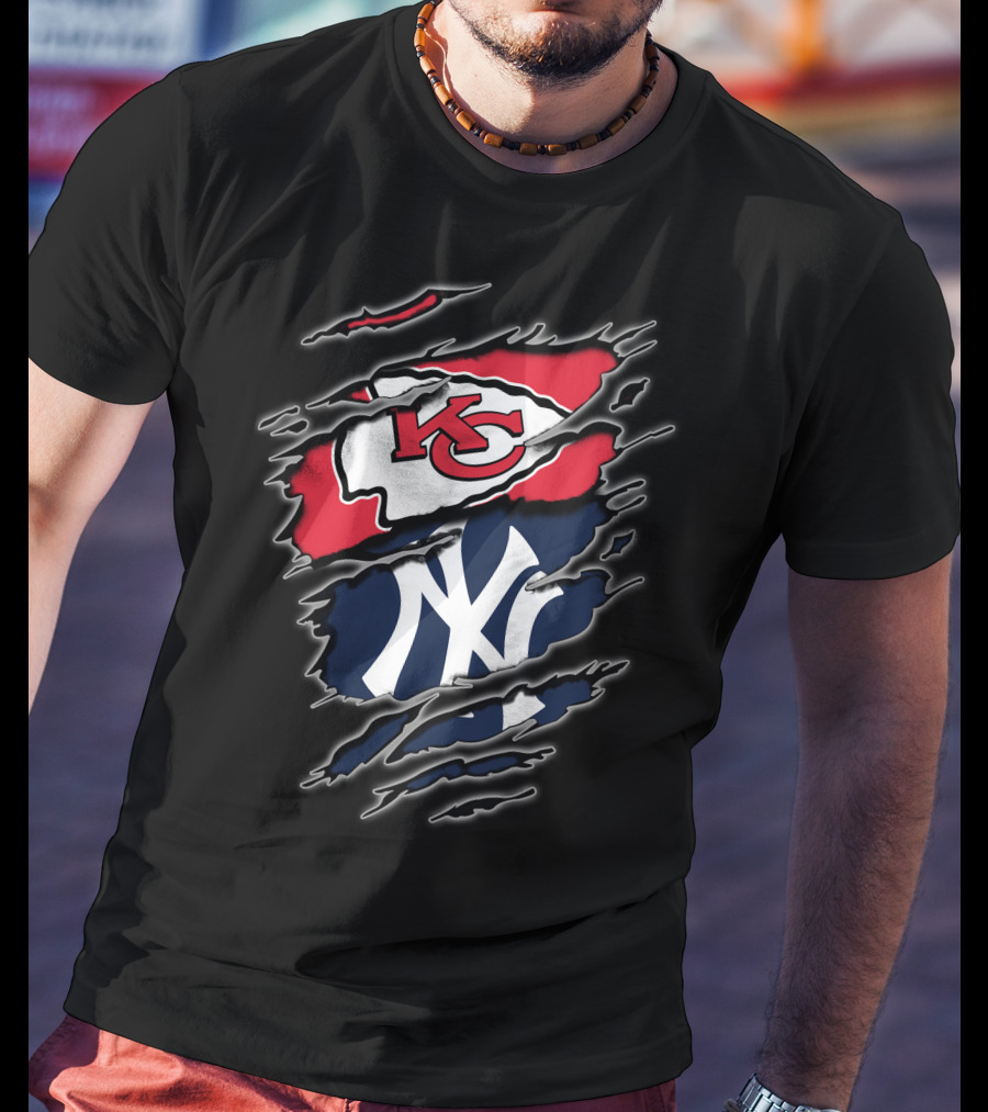 Kansas City Chiefs New York Yankees Crossover Sports Fan Gear T-Shirt