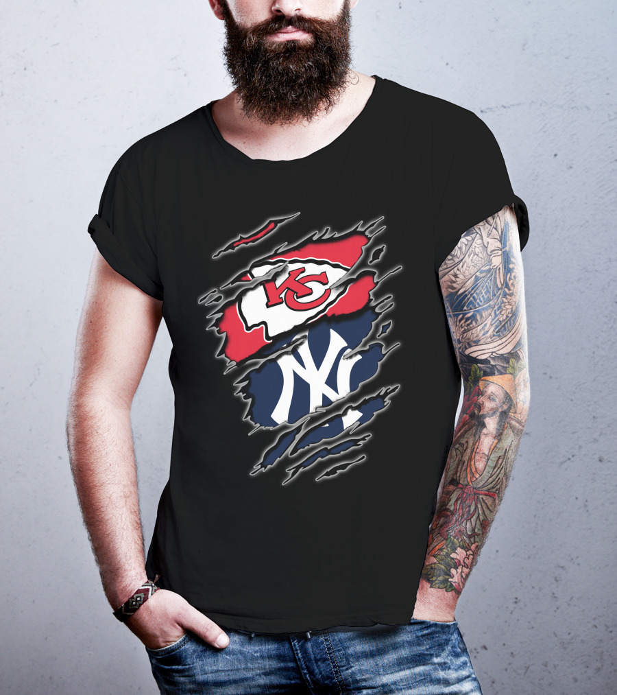 Kansas City Chiefs New York Yankees Crossover Sports Fan Gear T-Shirt