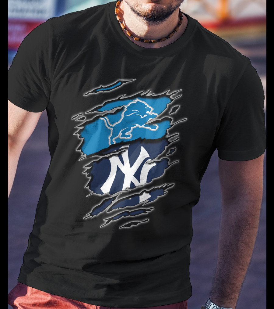 Detroit Lions New York Yankees Claw Rip T-Shirt