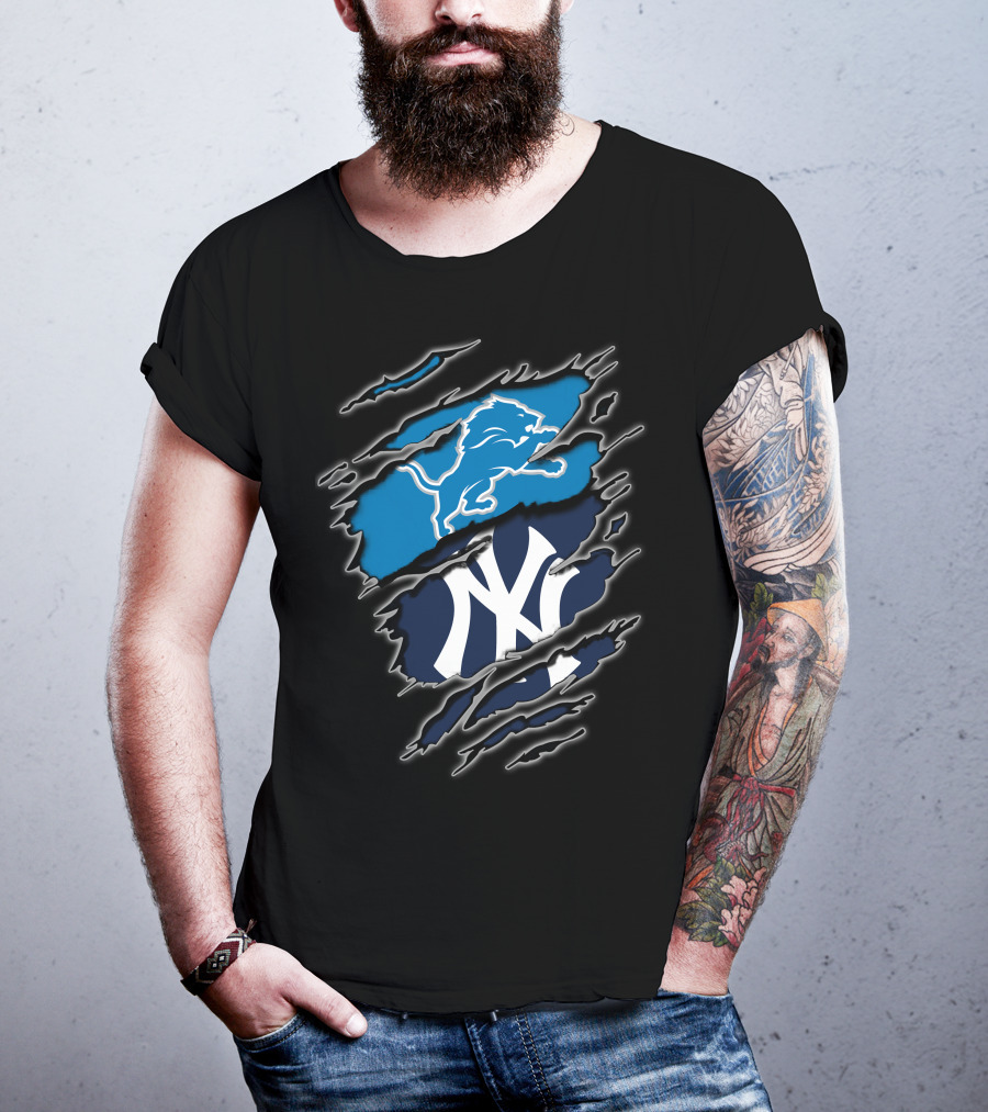 Detroit Lions New York Yankees Claw Rip T-Shirt