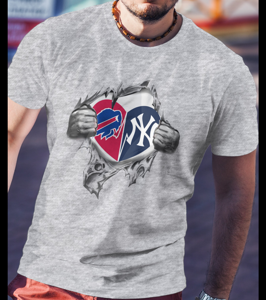 Buffalo Bills New York Yankees Heart Logo Fusion T-Shirt