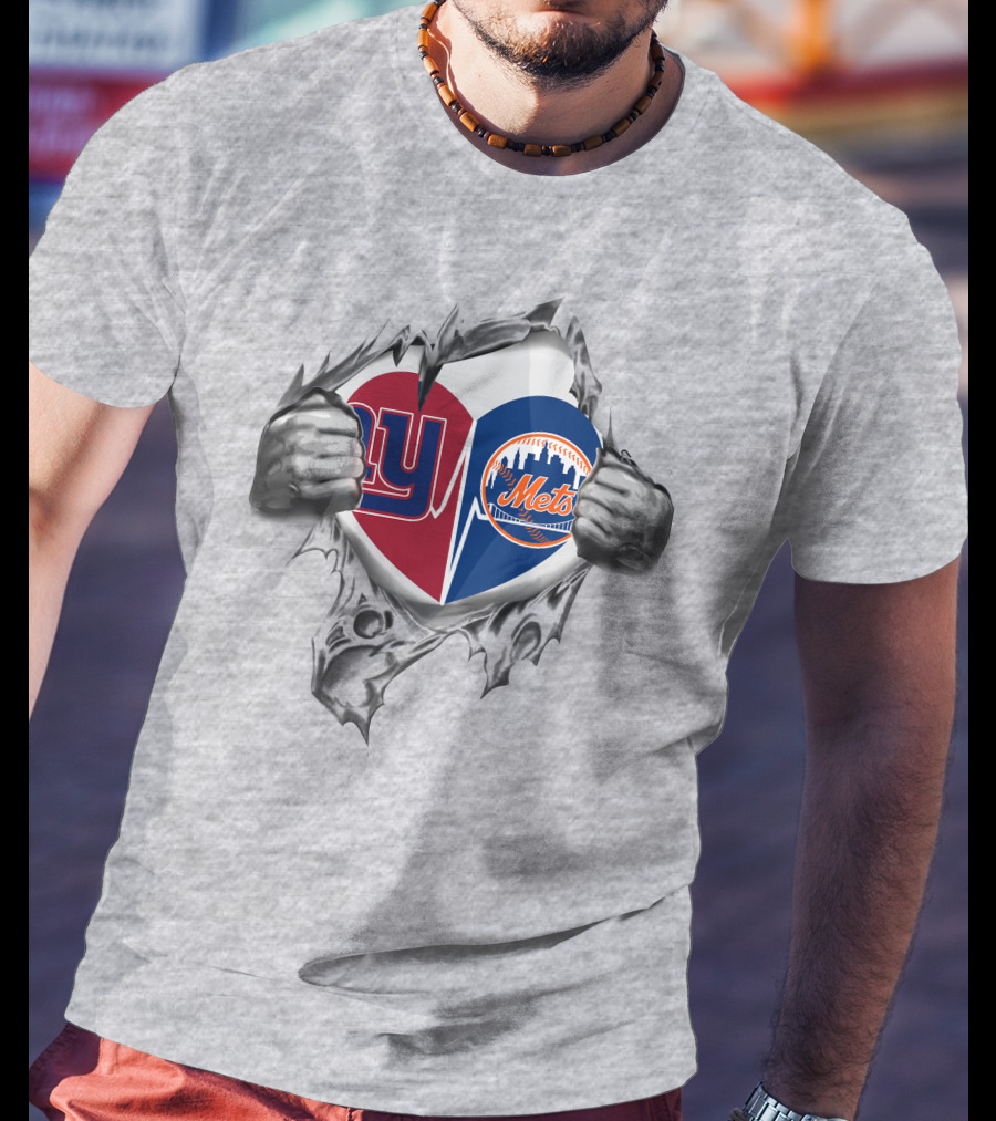 New York Giants Football And New York Mets Baseball Heart T-Shirt