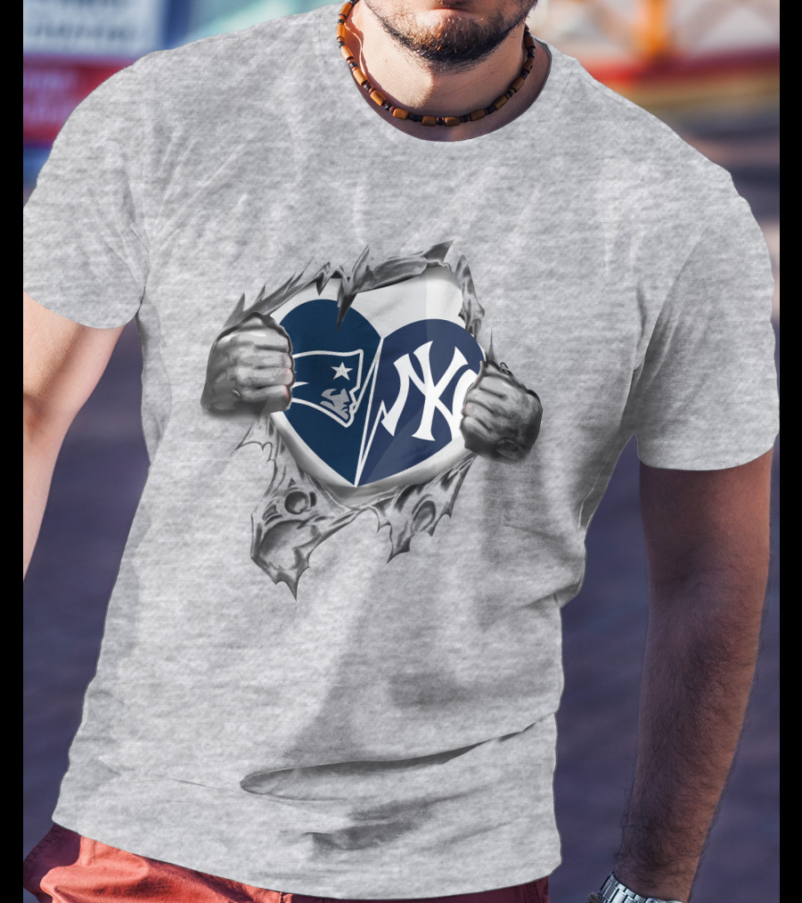 Patriots Yankees Heart Logo With Torn Metal Effect T-Shirt