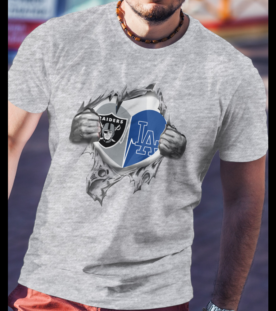 Raiders La Dodgers Heart Rip Combo T-Shirt