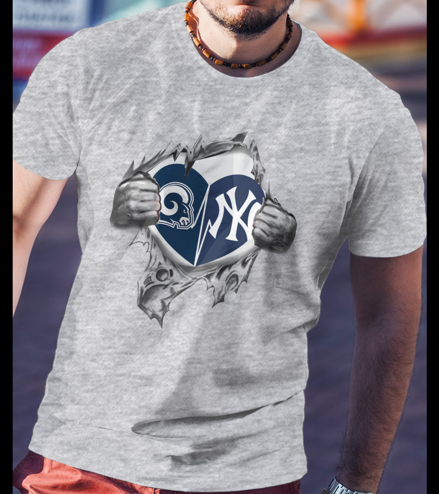 Rams Yankees Heart Rip Split T-Shirt