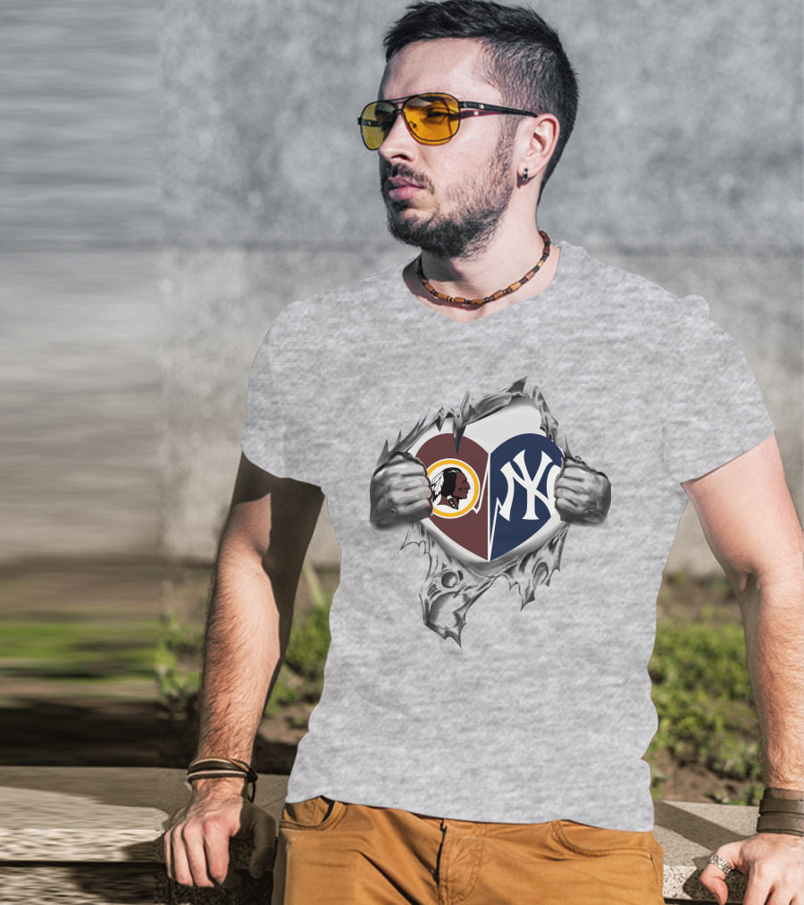 Washington Redskins And New York Yankees Heart T-Shirt