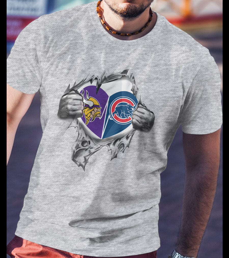Minnesota Vikings Chicago Cubs Heart Logo Fusion T-Shirt