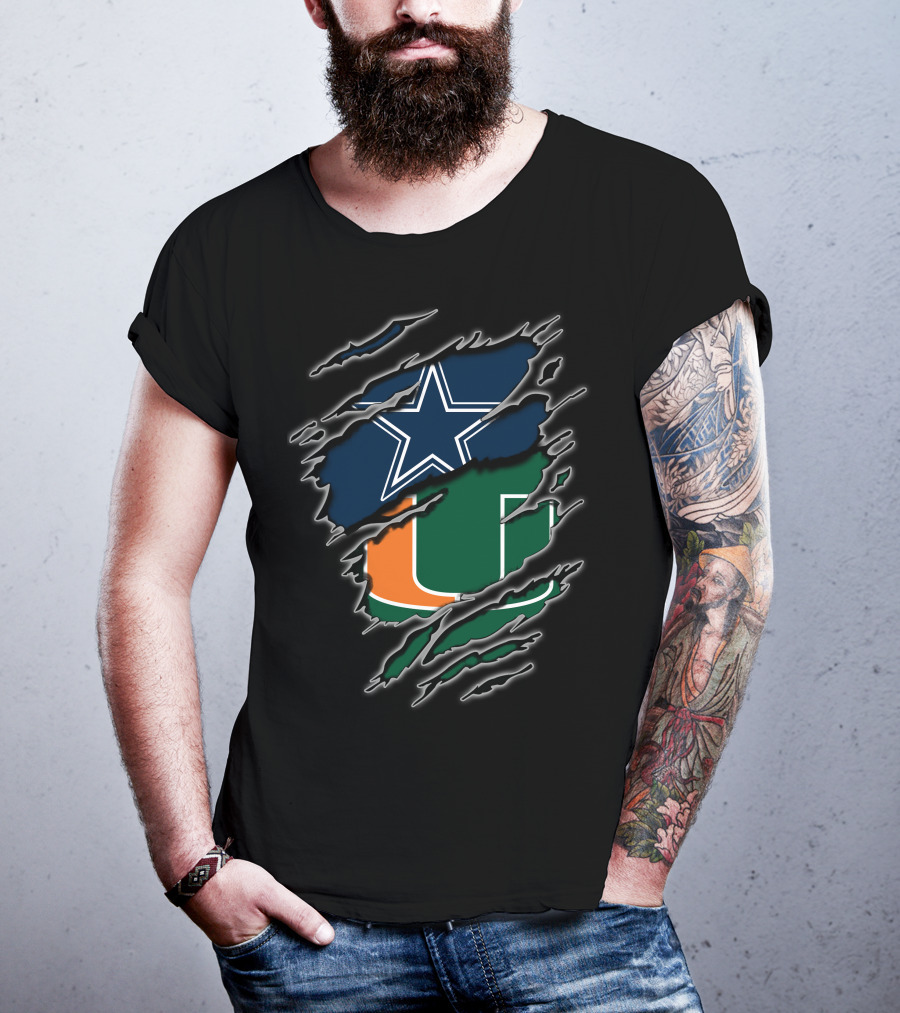 Dallas Cowboys Miami Hurricanes Logos Rip Through T-Shirt