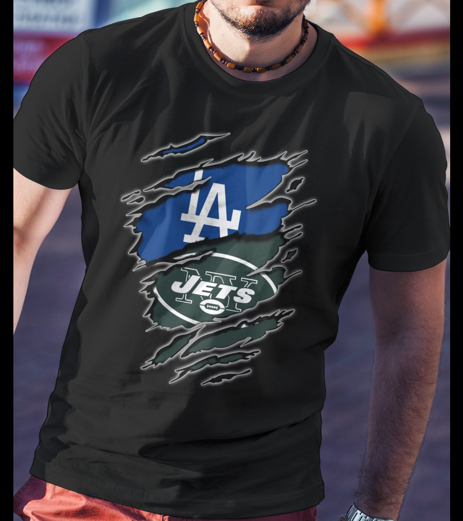 LA Dodgers New York Jets Claw Marks T-Shirt