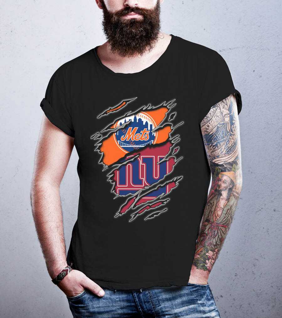 Mets Giants Logo Combo Tear Effect T-Shirt