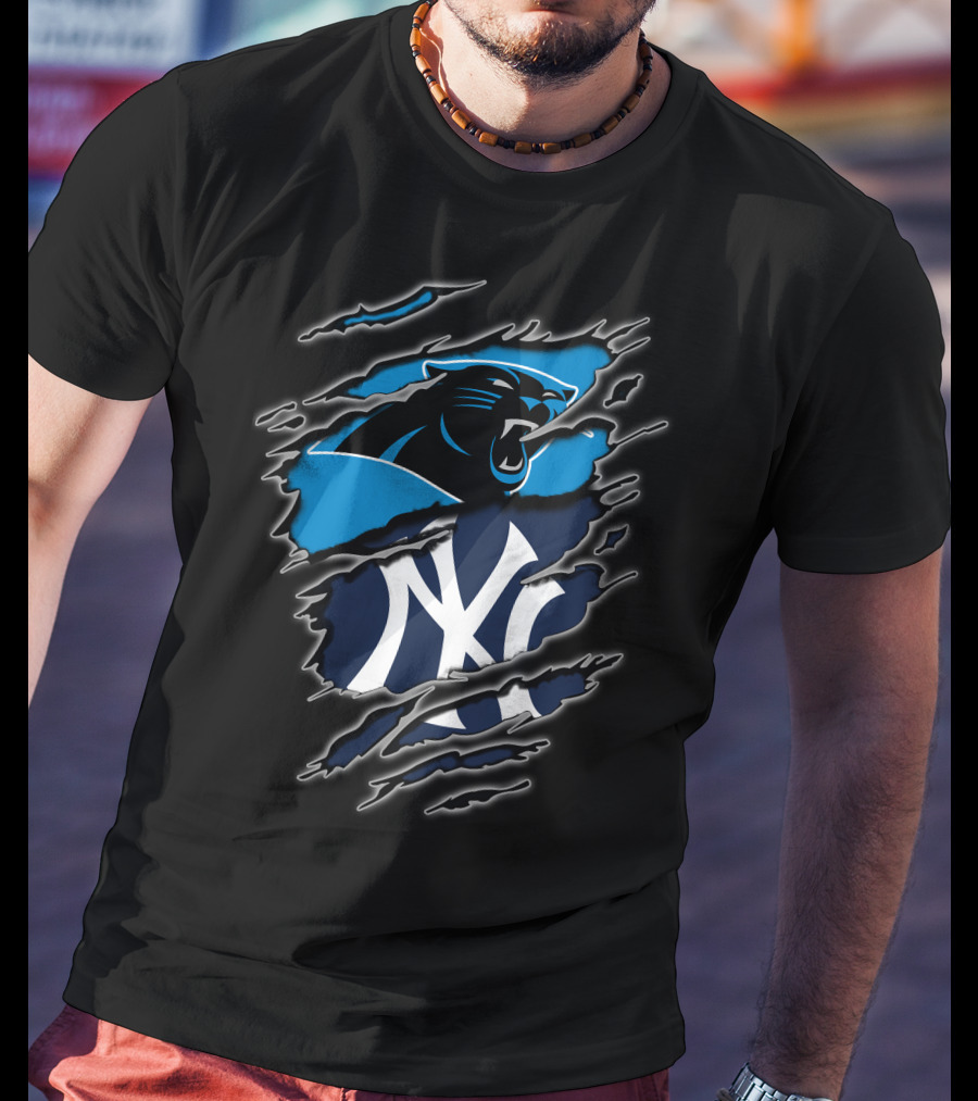 Carolina Panthers New York Yankees Claw Marks Fusion T-Shirt