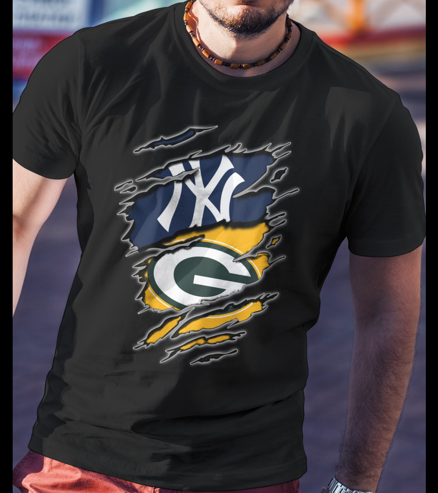 Yankees Packers Dual Team Logo Collaboration T-Shirt