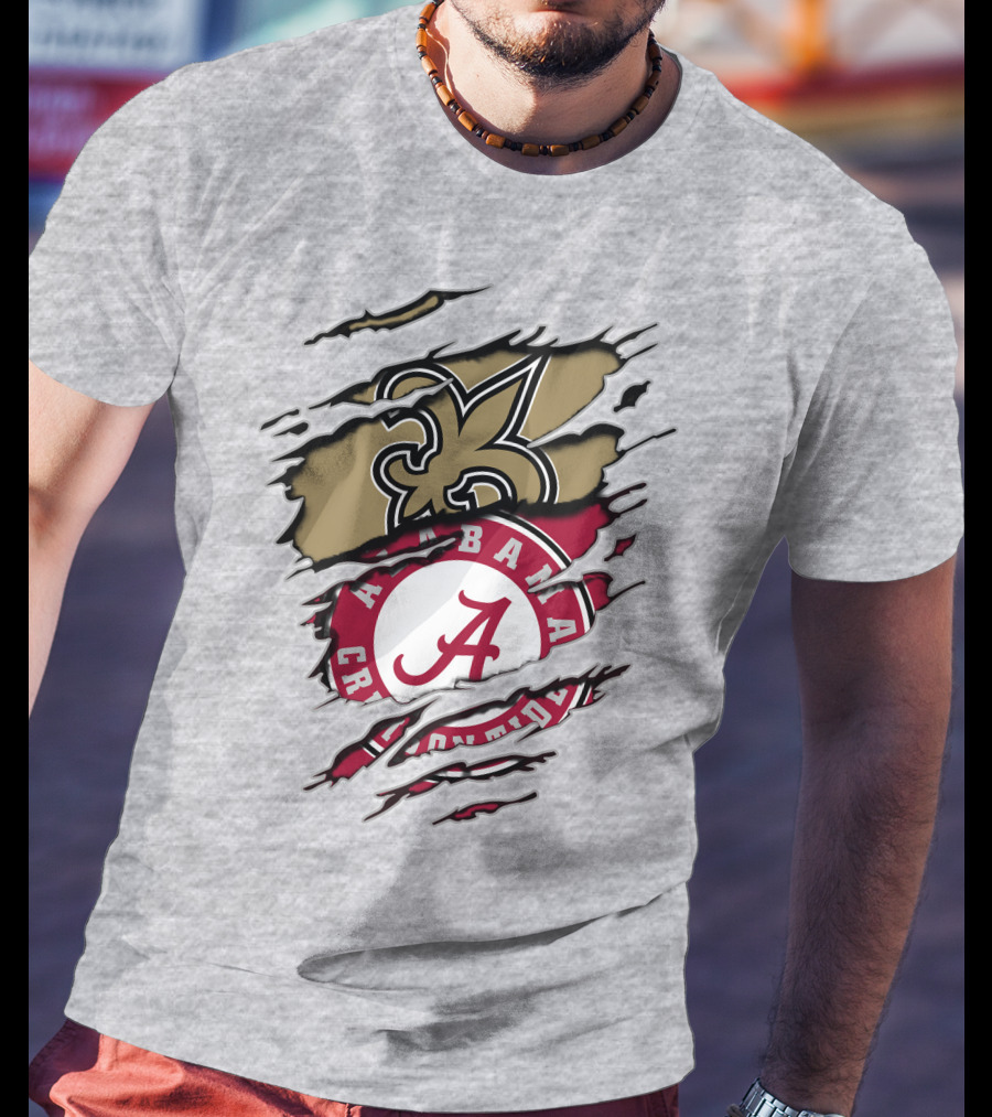 Alabama Crimson Tide New Orleans Saints Torn T-Shirt