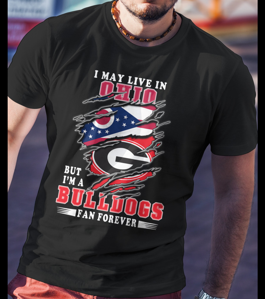 Ohio Bulldogs Fan Forever Georgia Bulldogs Logo And Ohio State Flag T-Shirt