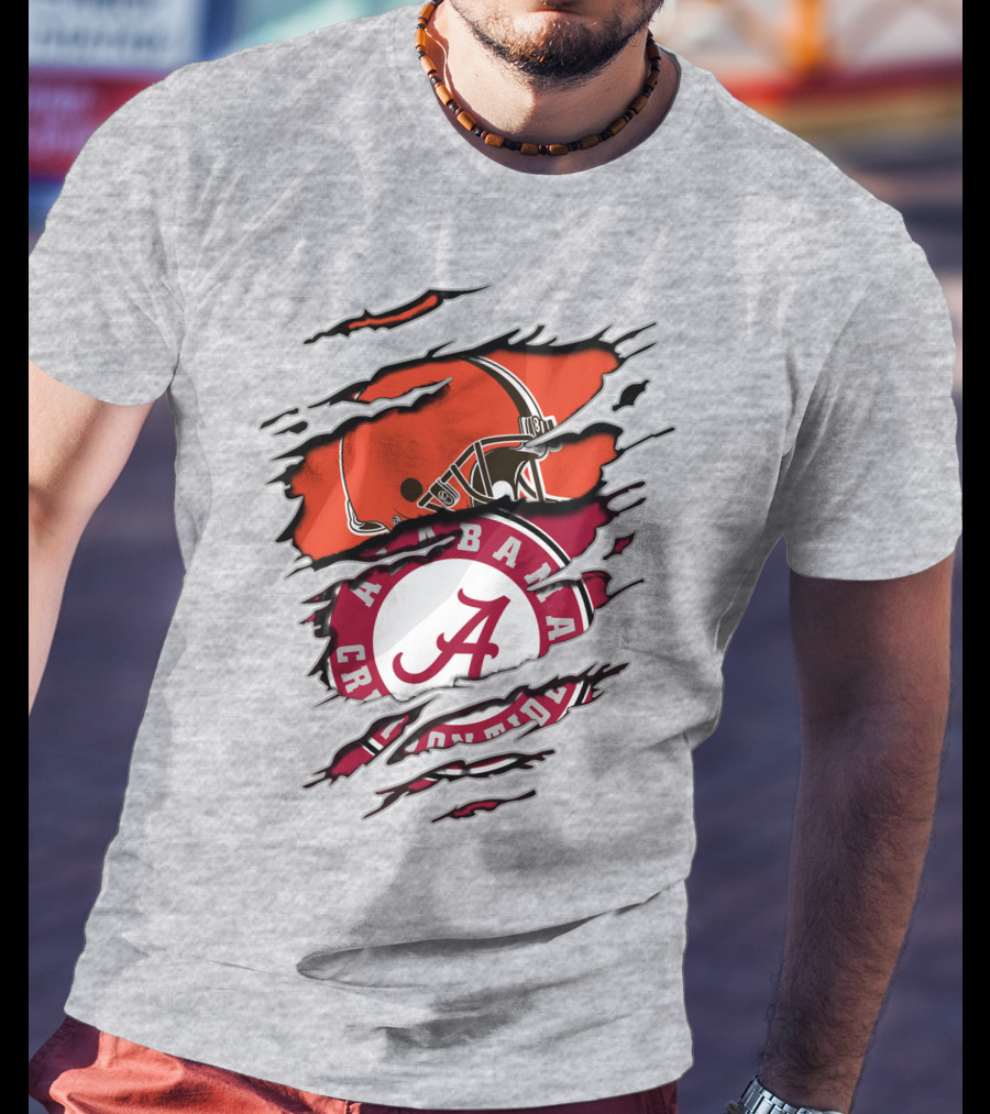Alabama Crimson Tide Cleveland Browns Helmet Logo Mashup T-Shirt