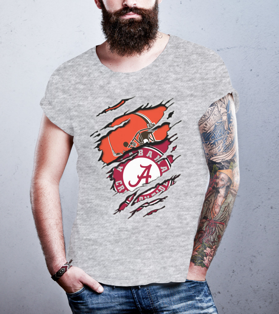Alabama Crimson Tide Cleveland Browns Helmet Logo Mashup T-Shirt