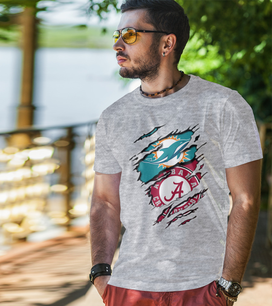 Alabama Crimson Tide Miami Dolphins Crossover Fan Jersey T-Shirt
