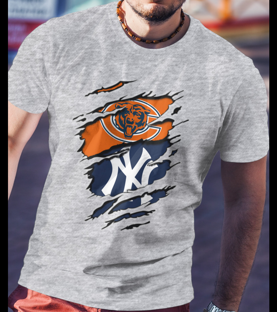 Chicago Bears New York Yankees Collaboration Logo Fusion T-Shirt