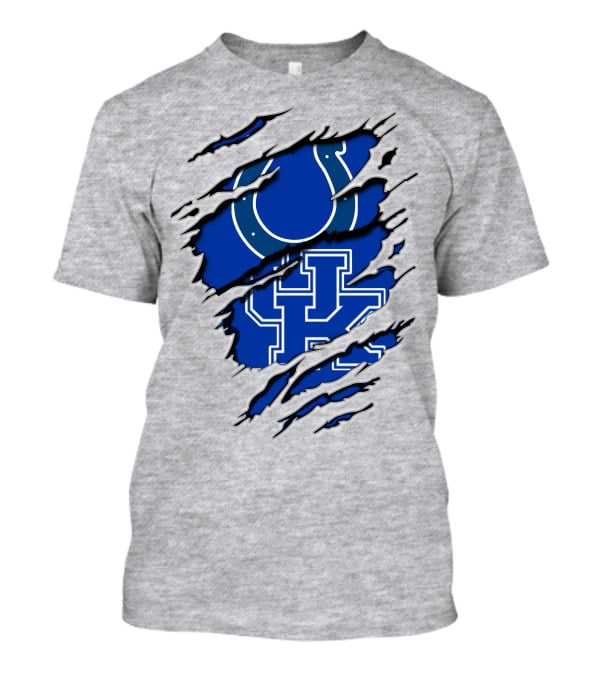 Colts Kentucky Wildcat Football Horseshoe Blue Logo Ripped Layer T-Shirt