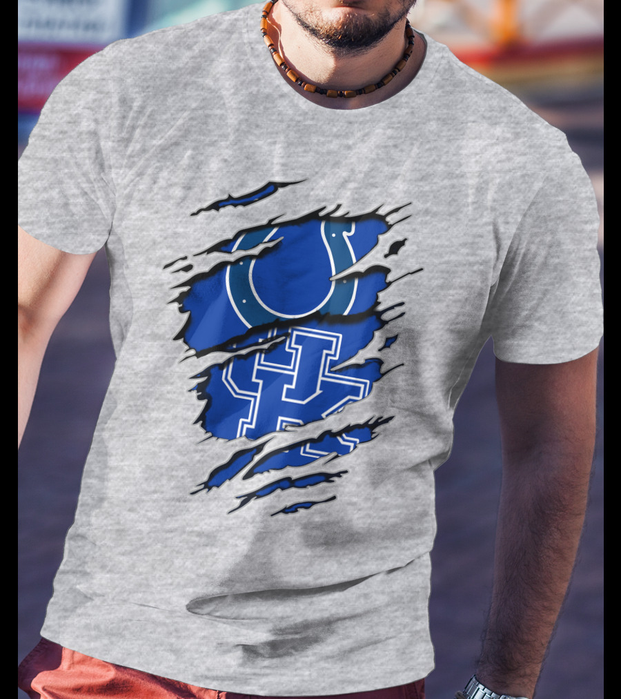 Colts Kentucky Wildcat Football Horseshoe Blue Logo Ripped Layer T-Shirt