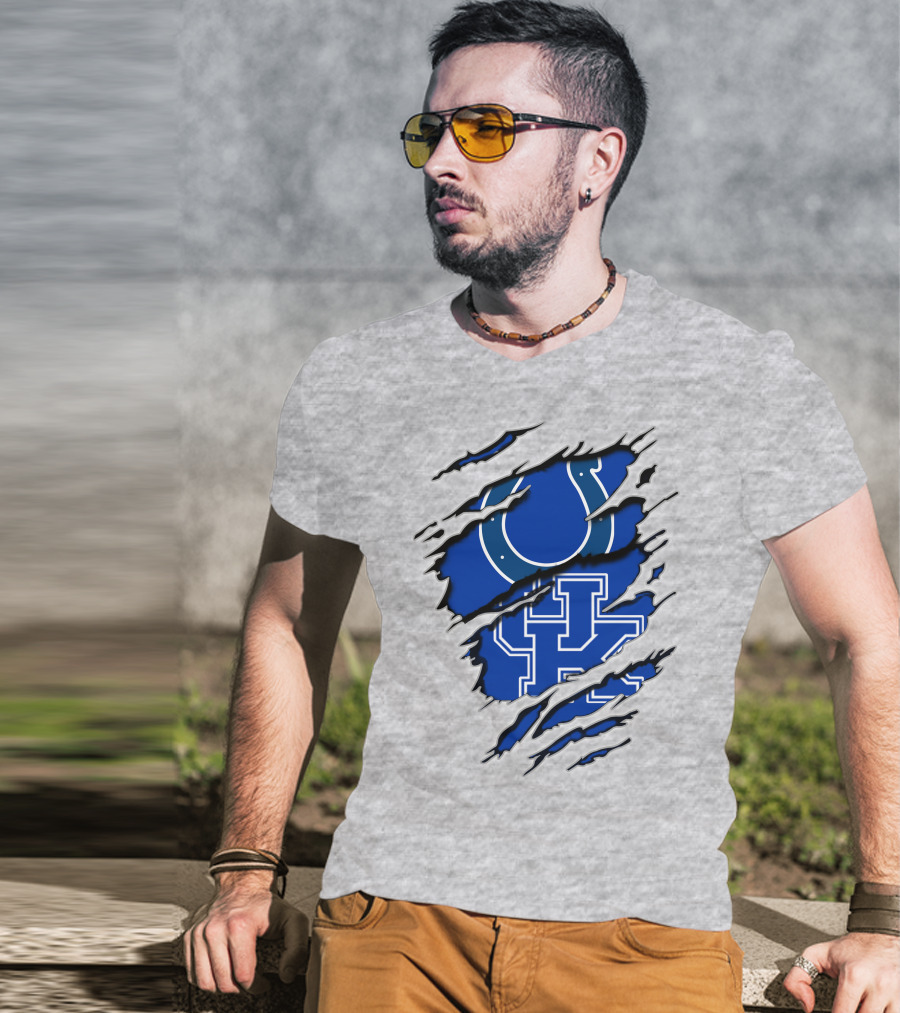Colts Kentucky Wildcat Football Horseshoe Blue Logo Ripped Layer T-Shirt