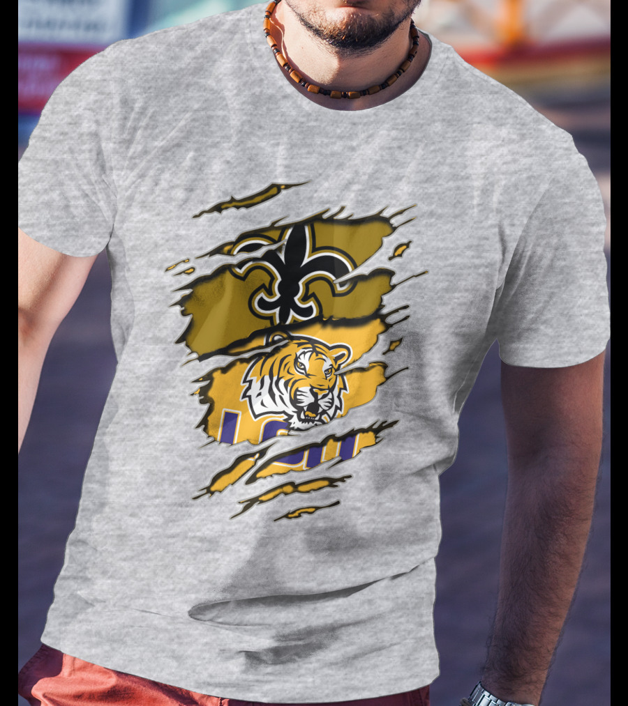 New Orleans Saints Fleur-De-Lis And Lsu Tigers Logo Combo T-Shirt