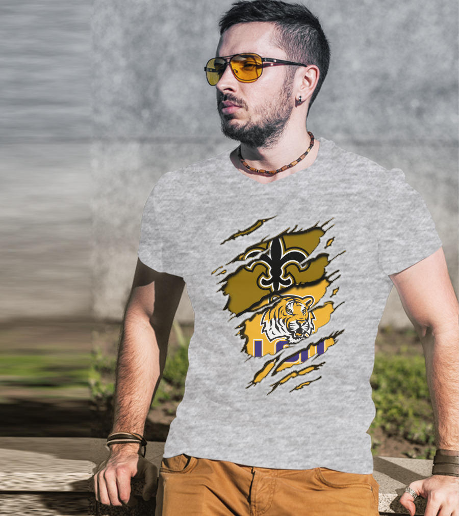 New Orleans Saints Fleur-De-Lis And Lsu Tigers Logo Combo T-Shirt
