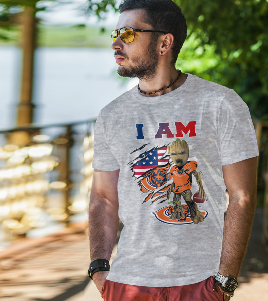 I Am Groot Chicago Bears Football Team Groot Usa Flag T-Shirt