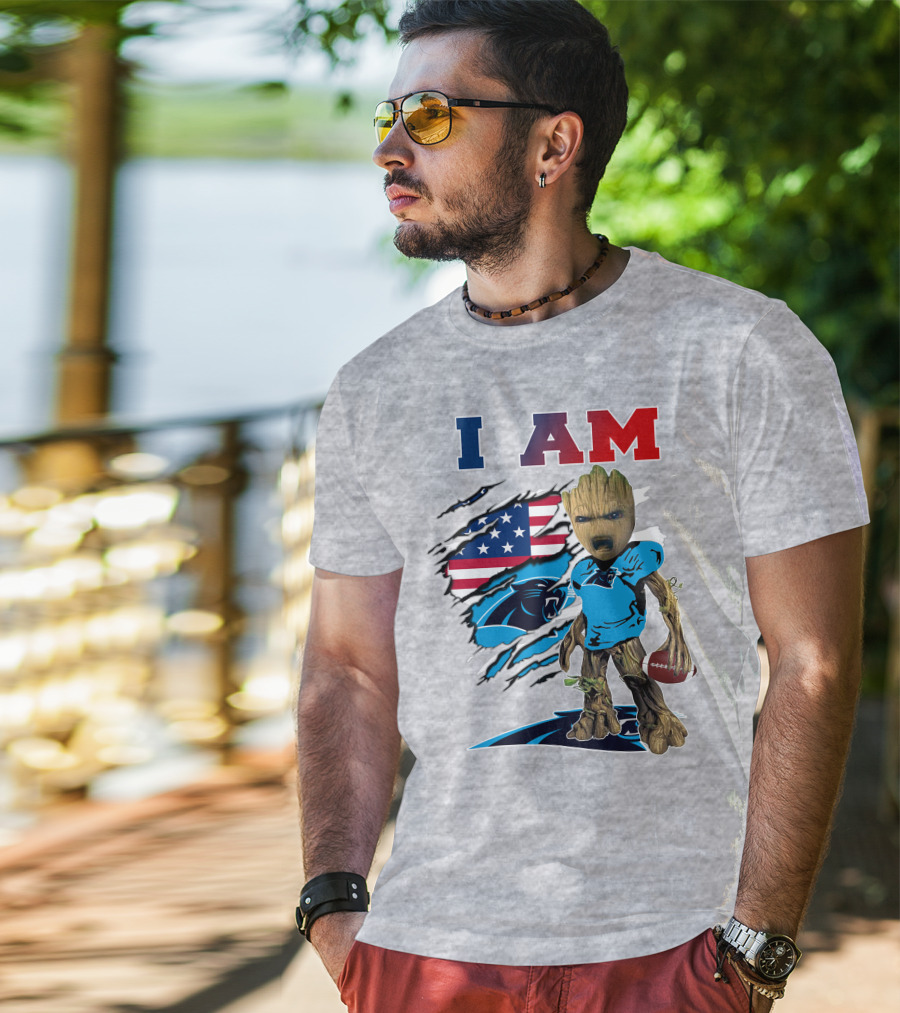 I Am Panthers Groot Football American Flag Crossover T-Shirt