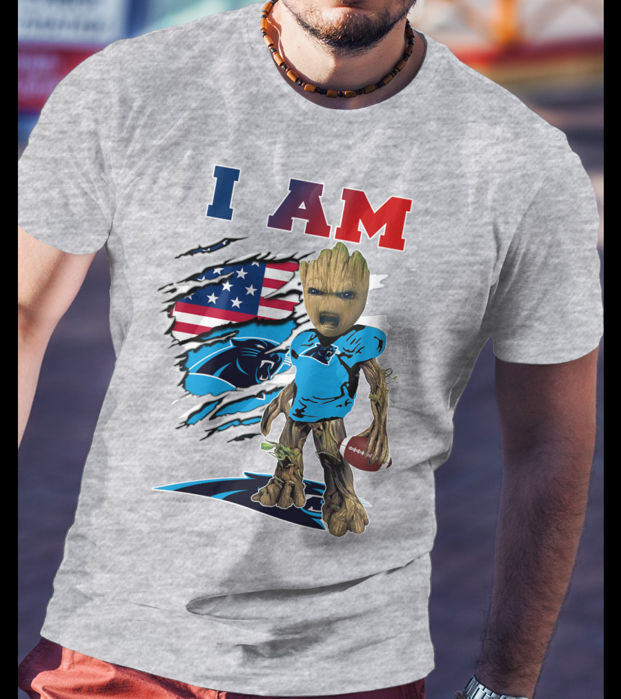 I Am Panthers Groot Football American Flag Crossover T-Shirt