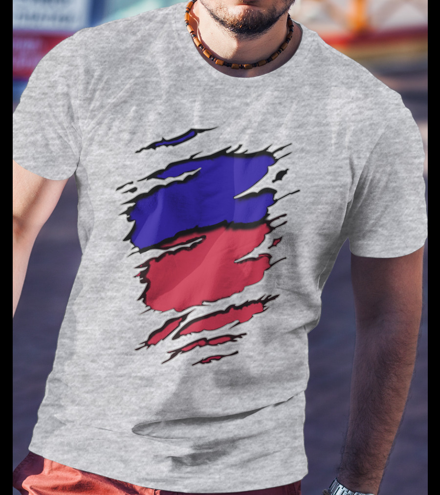 Ao Rach Two-Tone Distressed Blue Red Scratches T-Shirt