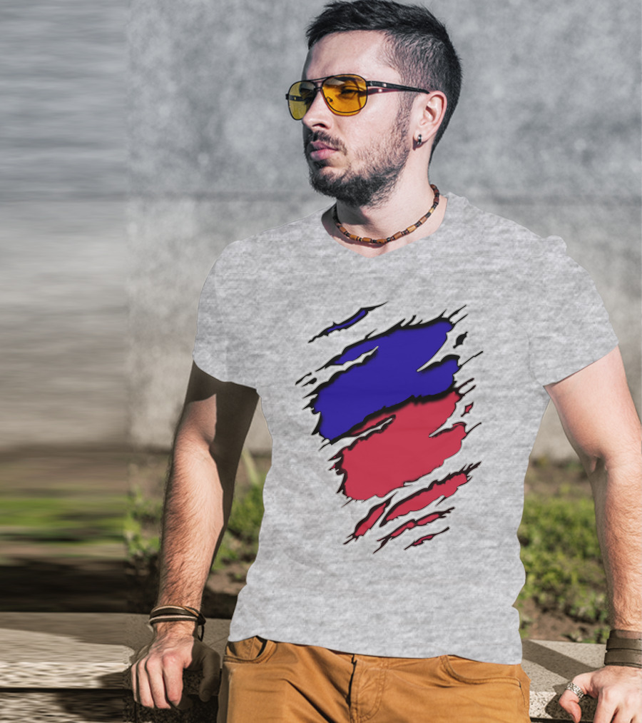 Ao Rach Two-Tone Distressed Blue Red Scratches T-Shirt