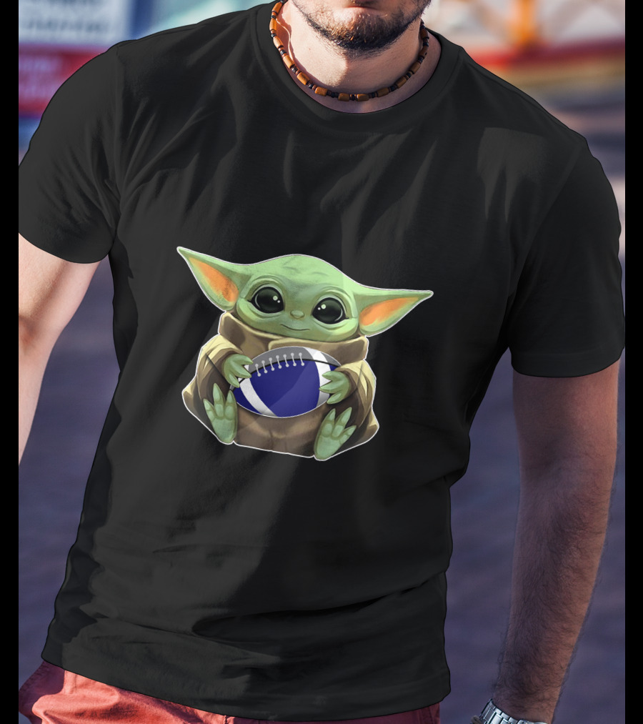 Yoda Baby Holding Blue And White Football T-Shirt