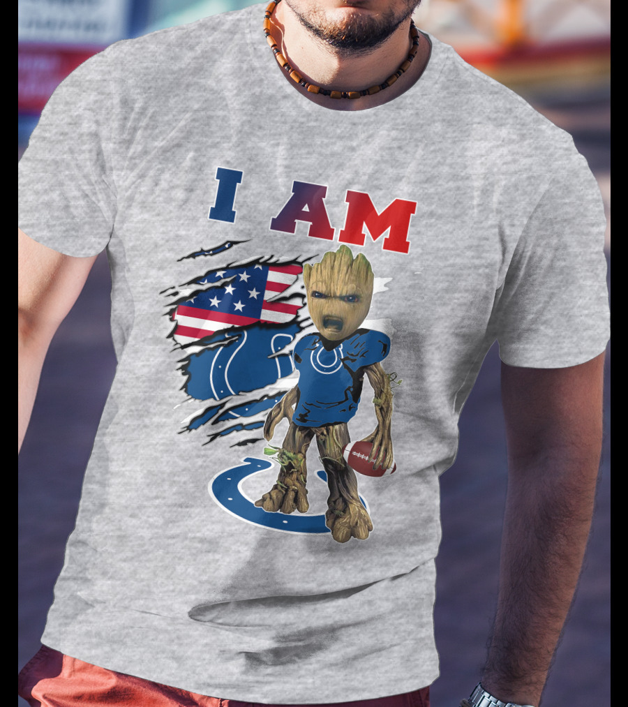 I Am Groot Colts Nfl Football American Flag Guardians Of The Galaxy T-Shirt