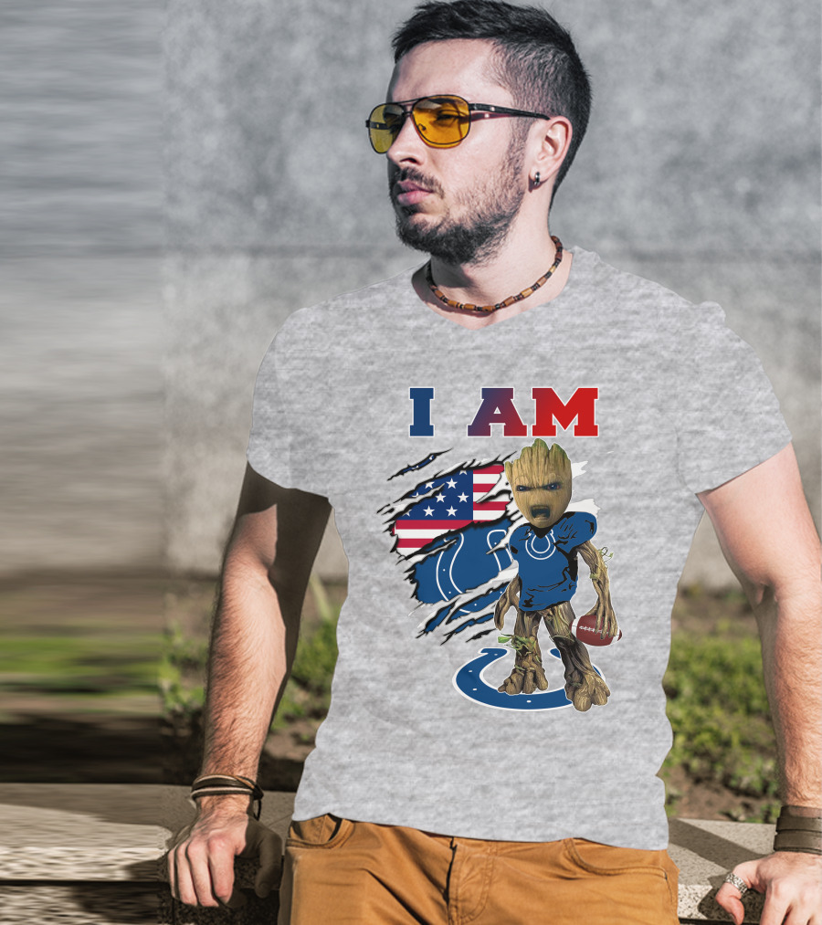 I Am Groot Colts Nfl Football American Flag Guardians Of The Galaxy T-Shirt