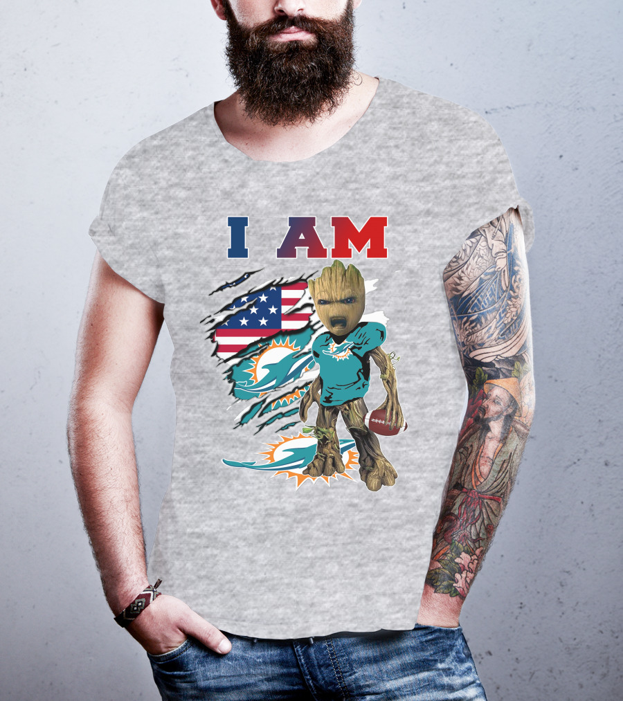 I Am Dolphins Football Groot American Flag T-Shirt