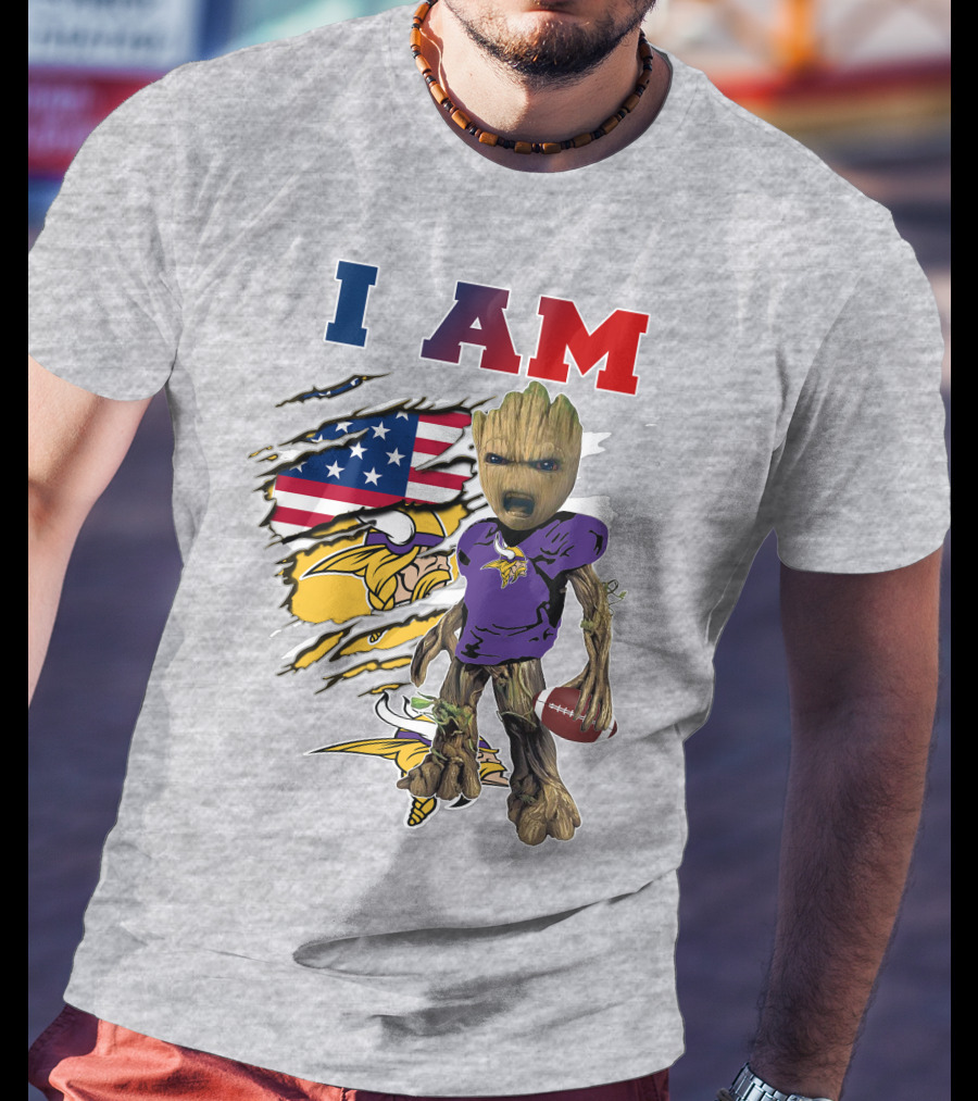 I Am Groot Vikings Nfl Football American Flag T-Shirt