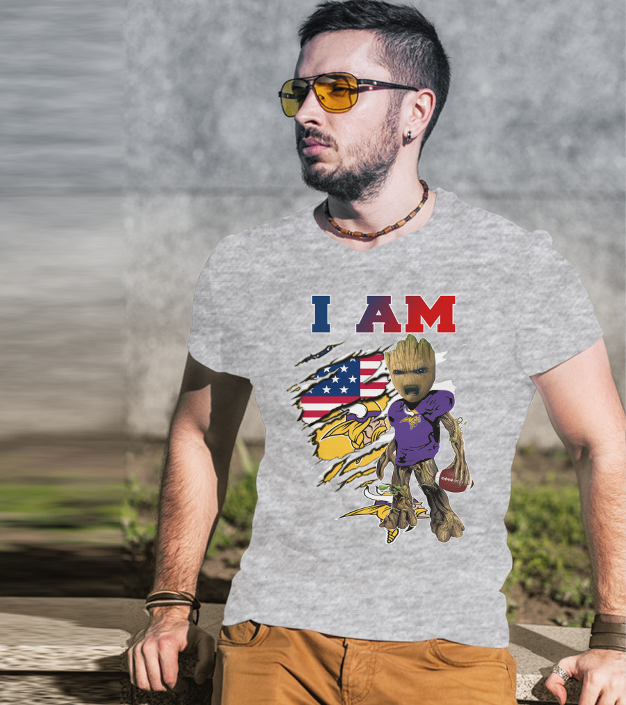 I Am Groot Vikings Nfl Football American Flag T-Shirt