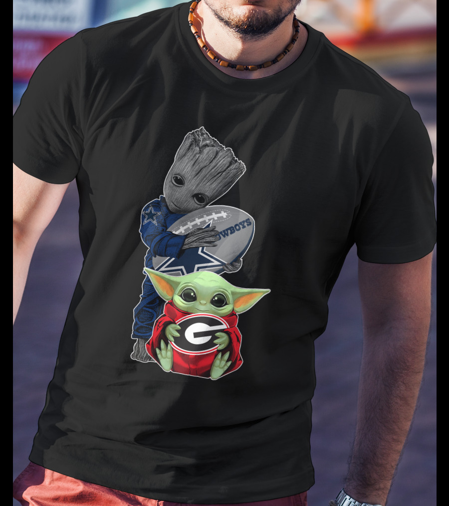 Cowboys Football Groot And Baby Yoda Bulldogs Fan T-Shirt