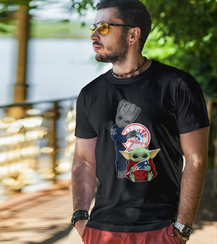 Yankees Groot And Baby Yoda Patriots Crossover With Baseball T-Shirt