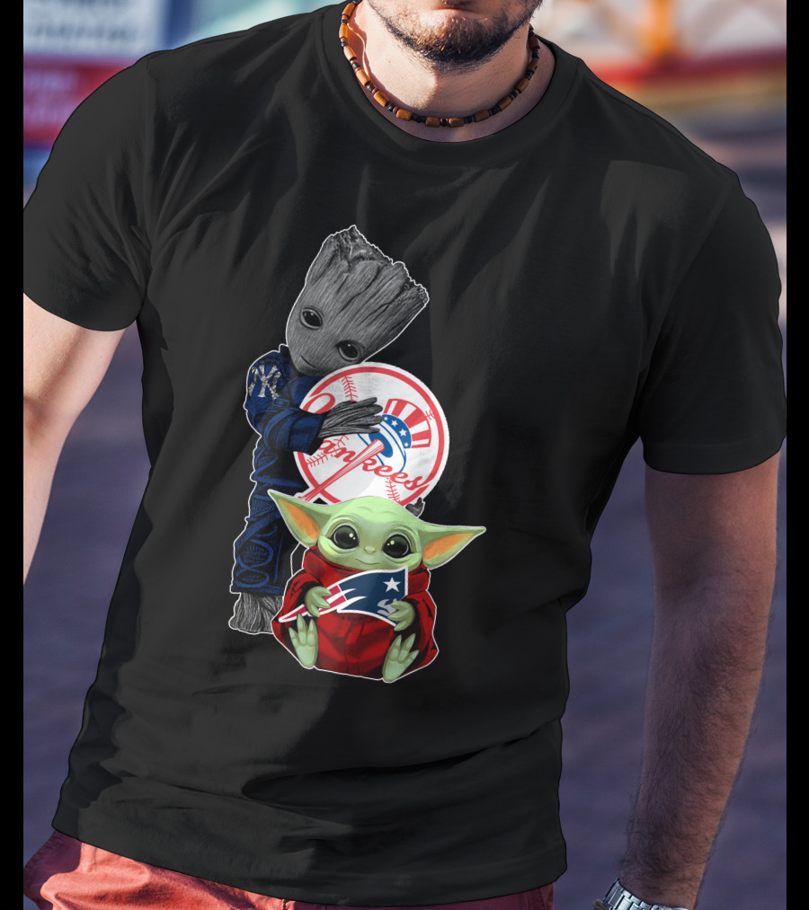 Yankees Groot And Baby Yoda Patriots Crossover With Baseball T-Shirt