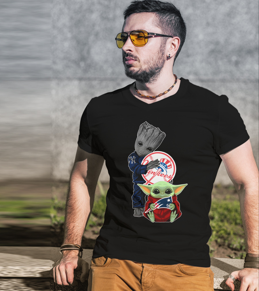 Yankees Groot And Baby Yoda Patriots Crossover With Baseball T-Shirt